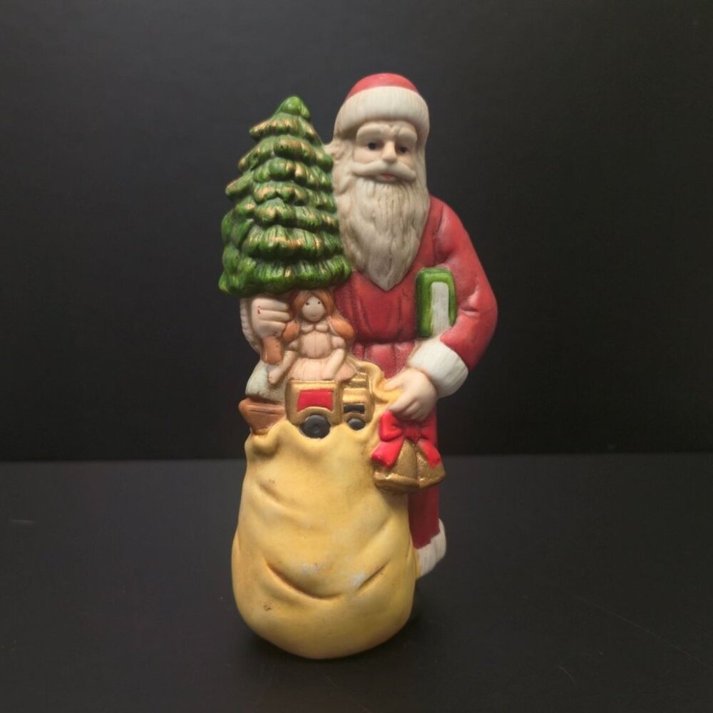 Vintage Collectible Santa Figurine Porcelain Christmas Naughty Nice list toy bag